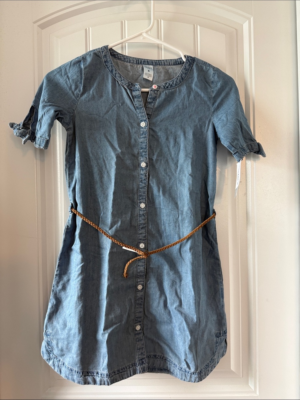 Brand New Carter's Light Blue Denim Button-Front Dress with Braided Belt